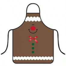 Pink Christmas Reindeer Santa Apron, Home Cleaning Kitchen Cooking Anti-Fouling Smock, Household Work Uniform