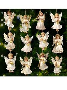 12 piezas de un lindo conjunto de decoración de angelitos, adecuado para decorar el hogar y las ventanas en fiestas tradicionales, perfecto para los adorables angelitos - Multicolor - Ver 3