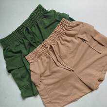 Set Of 2 Cargo Shorts With Side Pockets And Elastic Waistband. - caramel/xanh lá cây - Xem 2