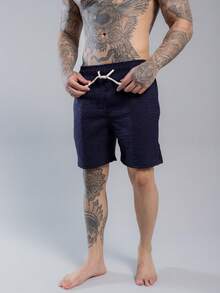 Men's Linen Shorts, Cool, Lightweight, Comfortable Fabric, Premium Quality, Perfect For Leisure, Holidays, Summer , And New Year's Eve. - Màu xanh hải quân - Xem 4