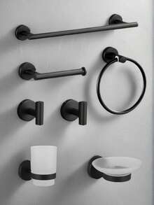 1 Set Black Bathroom Storage Hooks - Round Towel Ring - Bathroom Hanging Hooks - Toothbrush Holder - Stainless Steel Storage Hooks - Toilet Paper Holder - Soap Dish - Black - View 22