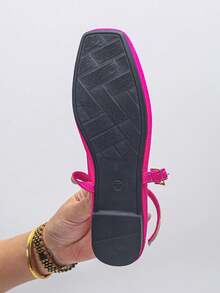 女士宽楦平底鞋，方头，休闲百搭，适合搭配连衣裙，灰粉色，尺码35-43，春秋季，芭蕾平底鞋 - 玫紅色布面細紋 - 查看 7