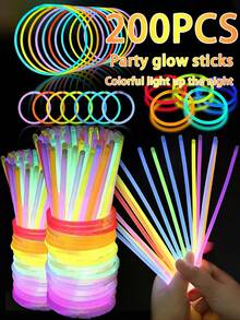 200pcs Multicolor Glow Sticks, Party Decorations, Glow 8-12 Hours, Glowing In The Dark, Lighting Up Party Gifts, Bracelets, Necklaces, Neon Light Effect, Wedding Party Glow Sticks, Brighter Colors, Suitable For Parties, Bars, Nightclubs, Glow Parties, Birthday Gifts, Recommended Gifts. Neon Party, Best Gift For Friends - Color Mixing - View 1