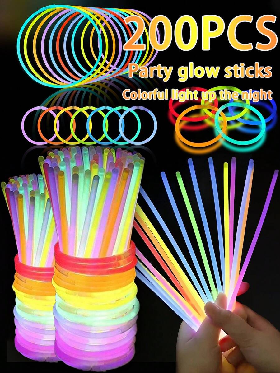 200pcs Multicolor Glow Sticks, Party Decorations, Glow 8-12 Hours, Glowing In The Dark, Lighting Up Party Gifts, Bracelets, Necklaces, Neon Light Effect, Wedding Party Glow Sticks, Brighter Colors, Suitable For Parties, Bars, Nightclubs, Glow Parties, Birthday Gifts, Recommended Gifts. Neon Party, Best Gift For Friends - Color Mixing - View 1