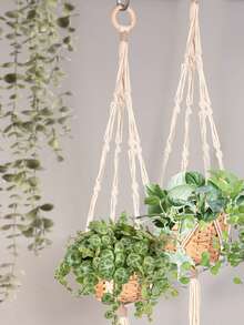 1pc/2pcs Bohemian Handmade Colorful Cotton Rope Woven Hanging Basket, Multipurpose Net Bag (Plant Pot Not Included) - Beige - View 6