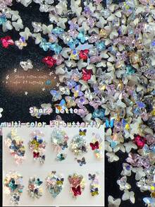 KIRAME 30pcs/50pcs/100pcs 5x6mm Butterfly Pointed K9 Super Shiny Mixed Color Nail Rhinestones, DIY Nail Art, Nail Salon, Nail Supplies, Christmas Nails, New Year, Holiday Gift