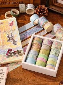 20卷复古和纸胶带套装，文学复古植物花卉烫金纸质自粘遮蔽胶带，装饰贴纸，适用于日记本、相册、DIY工艺品、礼品包装