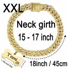 1pc Customized Luxury Rhinestone Dog Cuban Link Collar, 1.3cm Wide Hiphop Pet Necklace, Suitable For Small/Medium/Large Dogs, Pet Accessories & Gift, Can Engrave Pet Name, Phone Number, Anti-Lost Ornamental,Engraved Stylish,Fashion,Colorful,Vintage,Cute,Contracted,Cuties Custom,Unique,Customized,Personalized Pet For Anniversaries,For Birthdays,Pet Supplies,2025 Halloween Accessories,Fall Décor