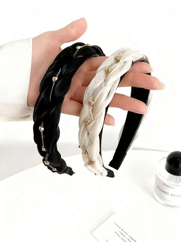 1pc Women's Woven Metallic Heart Chain Satin Headband, Elegant Design To Create Refined Hairstyles, Minimalist Luxe Style, Suitable For Daily Wear, Dates And All Seasons