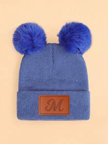 1 Stück Baby Griechisches Buchstaben Muster Gestrickte Mütze mit weichen Bommel, bequem & warm, geeignet für 1-3 Jahre alte Babys im Herbst/Winter - Graublau - Übersicht 23