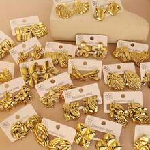 18 Pieces Of Stainless Steel Golden (Random) Geometric Shape Earrings / Heart-Shaped / Spiral Coils And Other Irregular Earrings And Earring Sets - Multicolor - View 6