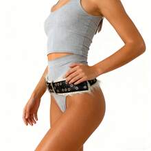 Y2K Baddie Faux Fur PU Leather Decor Fashionable Versatile Black Belt