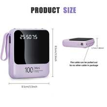 10000mAh Mini Cute Pocket Size 5W Slow Charging Portable Power Bank, Small Size Large Capacity High Appearance, Built-In 4-In1- Detachable Cables, High-Speed Rechargeable Battery, USB-C & Micro Input - 白色 - 查看 9