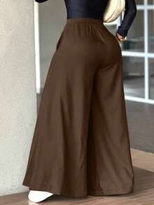 Fashionable Solid Color Casual Loose Wide-Leg Pants For Women, Elegant And Minimalist Spring - Coffee Brown - View 7