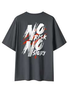 Camvyn Áo thun nam tay ngắn WHITE SHARK phong cách thường ngày, thời trang đường phố, in khẩu hiệu, vai rớt, rộng rãi, thoáng khí, thích hợp cho mùa hè. - Màu xám đen - Xem 2