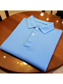 Classic Royal Blue Men's Polo Shirt – Comfort And Sophistication - 淺藍色 - 查看 2