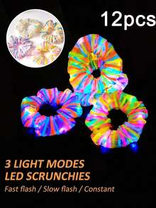 28pcs Luminous Hair Scrunchies - Women's LED Hair Scrunchies - Scrunchies, Glowing Hair Scrunchies For Women, Colorful Yarn Scrunchies, Multiple Lighting Modes, Dreamy Mesh Print LED Party Hair Accessories, Glow-In-The-Dark Hair Decorations, Suitable For Women's Parties, Ceremonies, New Year Gifts, Girl Gifts, Personalized Gifts, Valentine's Day, Easter, New Year's Eve, Christmas Gifts, And Happy New Year (Random Color) - Colored Hair Band - View 12