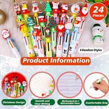 LOKIPA Christmas Multicolor Ballpoint Pen 24PCS 6 In 1 Christmas Ballpoint Pens 4 Colors Retractable Ballpoint Pens For Christmas Party School Office Random Style - Nhiều màu - Xem 4