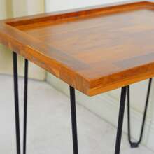 Large Mahogany Dee Table With Leaf Pattern, Coffee Table, Legs Made Of Lacquered Iron, Suitable For Use In The Living Room, Next To The Sofa Or In The Garden. - 1 - View 3