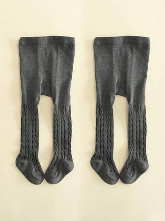 2 piezas Leggings de punto de cable gris, pantalones térmicos ajustados para niños