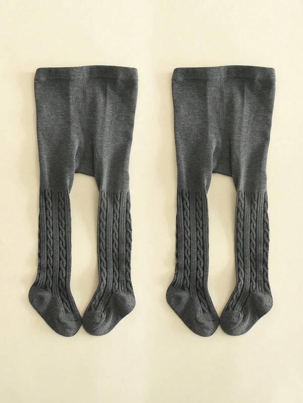 2 piezas Leggings de punto de cable gris, pantalones térmicos ajustados para niños