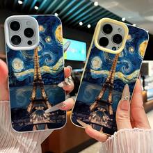 Funda para teléfono con diseño de la Torre Eiffel y el cielo estrellado, compatible con teléfonos ,  17,  16 Pro Max,  15 Pro Max,  13 y  12. Fabricada en TPU, ofrece protección contra golpes y caídas. Ideal para amantes del arte, viajeros, regalos navideños y sorpresas de cumpleaños. - Azul - Ver 3