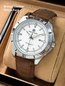 Pablo Raez 1pc Vintage Watch Luxury Original Silver Color Non Tarnish Stainless Steel Clocks Charming Luminous Wristwatches 50M Water Resistant Business Big Dial Microfiber Leather Bracelet