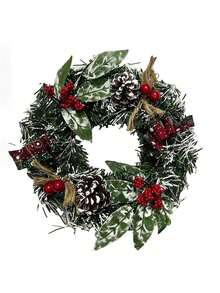 Décorations de Noël - Couronne de Noël artificielle de 8 pouces/11,81 pouces pour la porte d'entrée, avec aiguilles de pin, pommes de pin, baies et nœud. Décorations de Noël à suspendre pour la décoration de Noël, la décoration de fenêtre de la maison, la décoration murale, la décoration de la maison