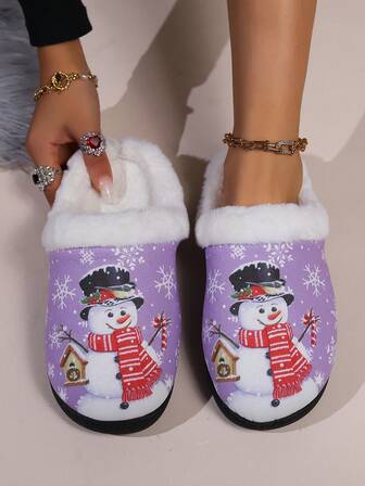 Christmas Snowman Home Slippers, Cartoon Snowman Pattern Printing, Indoor Warm Soft And Comfortable, Christmas Party Wear Slippers, Men And Women Couples With Models