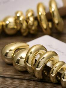 Set de 12/6 piezas de pendientes de gota de agua de resina con estilo minimalista para mujeres, joyería ligera dorada, adecuada para uso diario y vacaciones - Dorado - Ver 4