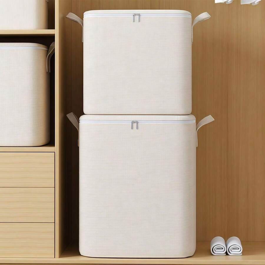 1个拉链折叠收纳袋，分类袋，分类收纳袋，家用、旅行、衣物/被褥收纳；可堆叠、便携、多种尺寸可选，可放在床下收纳 - 米色 - 查看 1