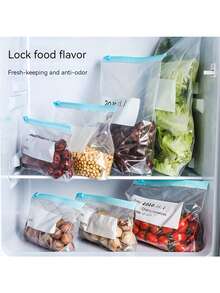 Resealable Food Storage Bags, Suitable For Freezing, Reusable, Convenient Food Storage, 3 Sizes, Zipper Seal Bags For Food, Fruit, Candy, Cookies, Dried Fruit, Vegetables, Grains, Fridge, Kitchen (Random Blue Or Yellow Zipper) - Multicolor - View 4