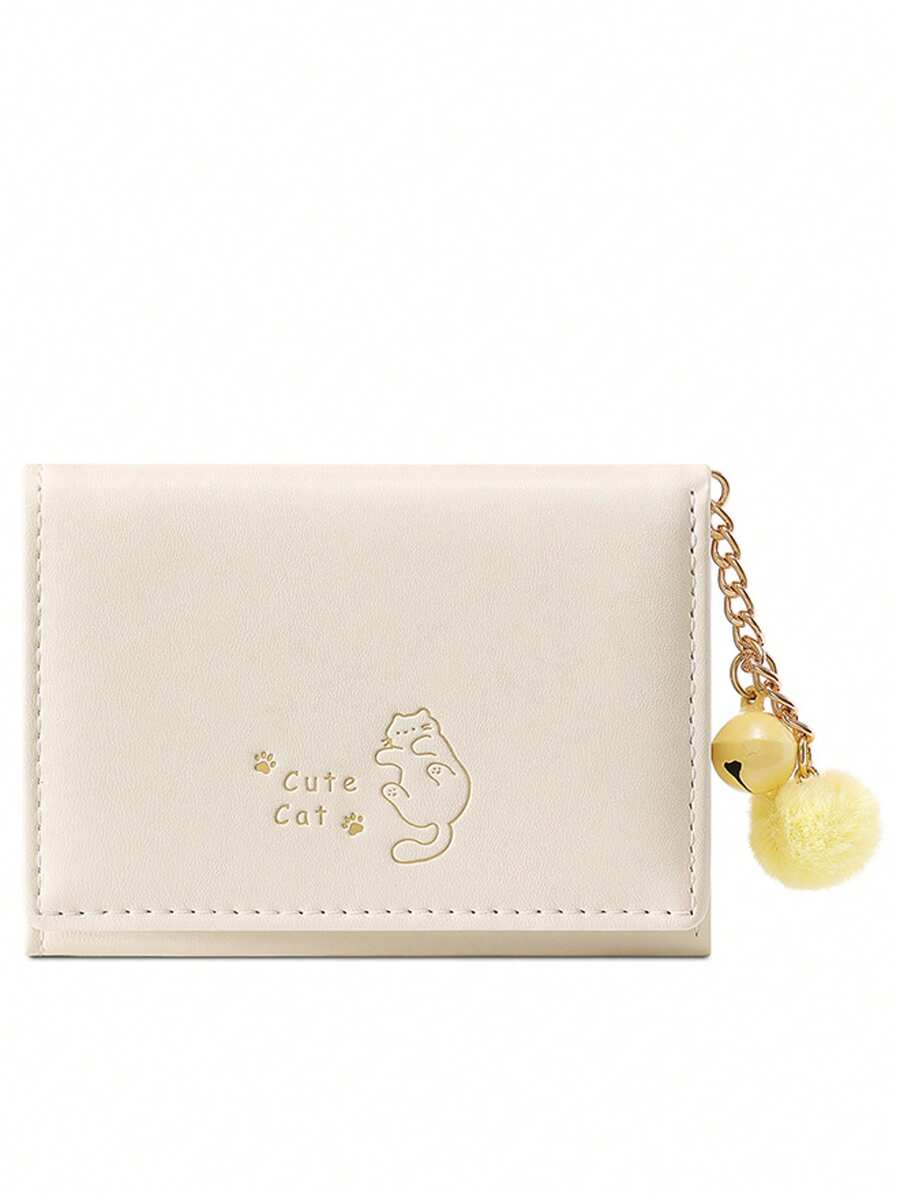 New Cat Bell Decor Small Wallet Women Short Purse PU Cute Trifold Credit Card Holder Coin Pouch For Women Money Wallet Mini Wallet Purse Wallet Cute Wallet Card Wallet Coin Wallet Wallet Keychain Lanyard