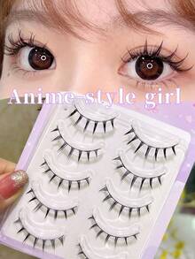 MENGJIESHANGPIN 5对卡通娃娃风格假睫毛，轻盈的欧美细黑睫毛，自然浓密，上镜效果好。