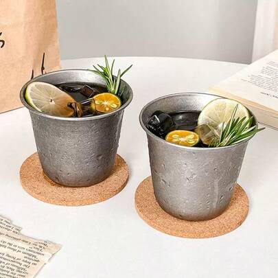 1pc/4pcs Retro Stainless Steel Wide Mouth Cup, Coffee Cup, Cold Drink Cup, Thick Bottom Wide Mouth Juice & Milk Tea Cup, Home Breakfast Cup