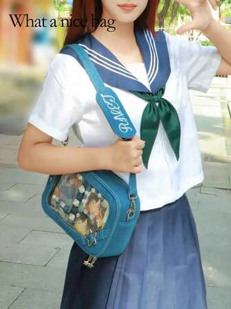 Y2K风格透明牛仔斜挎包，休闲百搭单肩包，复古方形可爱女生邮差包，大容量学生/办公/旅行包