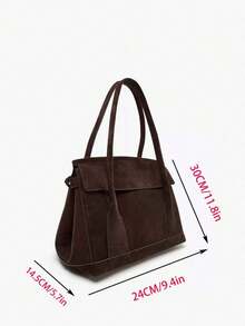 Suede Urban Bag. Comes With A Shoulder Strap. Adjustable Drawstring On The Side, With Metal Buckle. Interior Has A Zipper Pocket. Flap With Magnetic Snap Closure. Suitable For Commuting Or Dating. A Great Gift Item. - Coffee - View 6