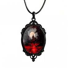 PINK TOWN Gothic Raven Castle Pendant Necklace,Vintage Cameo Glass Pendant Necklace Punk Style Victorian Choker Necklace Goth Raven Cabochon Choker Mystic Witch Halloween Jewelry For Women{Inchcolor_nameinch:InchCastleinch} - 城堡 - 查看 1