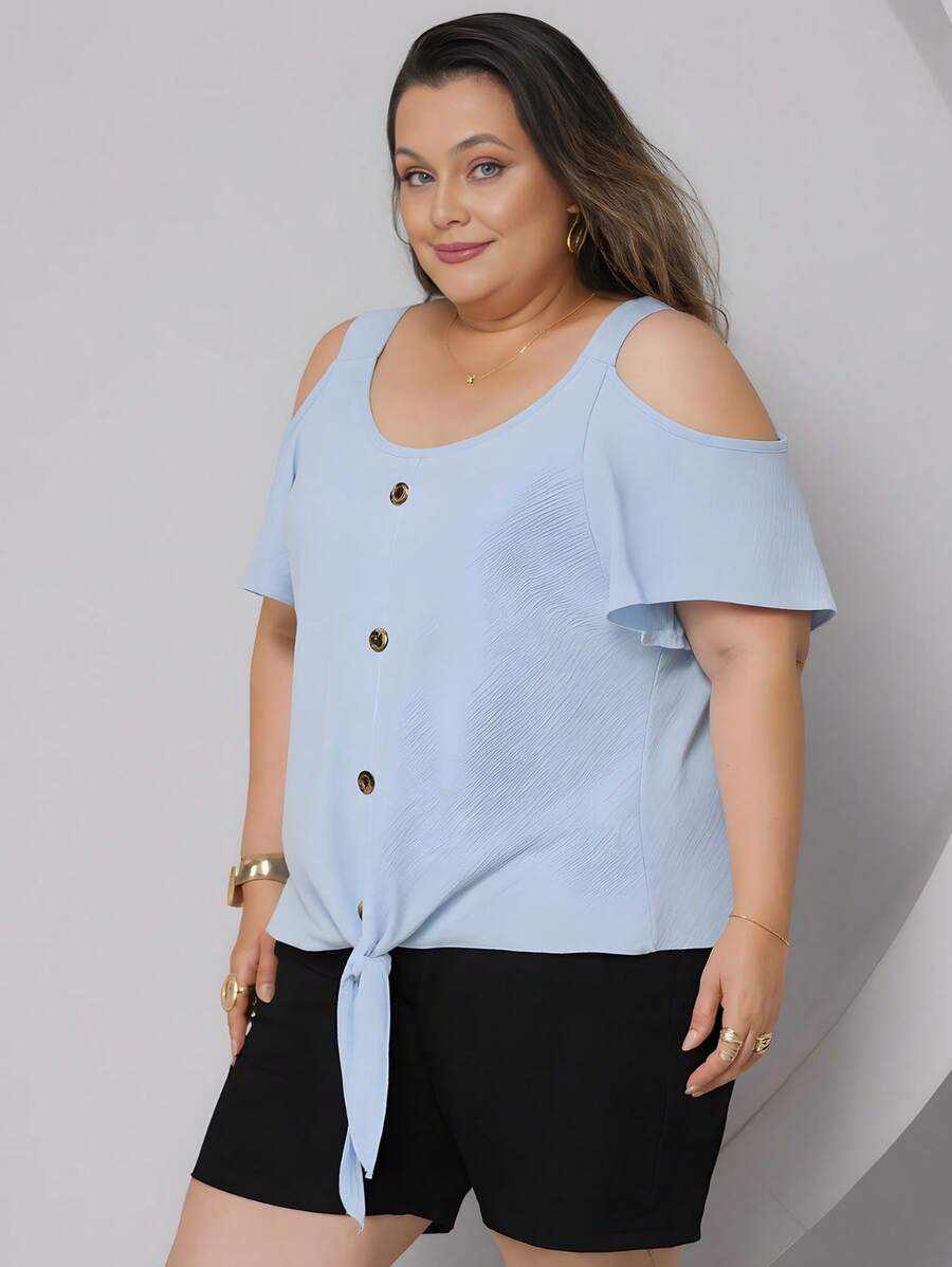 Blusa Feminina PLUS SIZE do Tamanho G1 ao G3 em Tecido Duna | Blusa Ciganinha com Amarração | Camisa Plus Size Feminina
