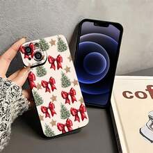 Funda navideña con lazo y árbol, ideal para teléfonos ,  17,  16 Pro Max,  15 Pro Max,  13 y  12. Fabricada en TPU, ofrece protección contra golpes y caídas. Perfecta para regalar en Navidad, para reuniones familiares y para celebrar las fiestas con amigos y seres queridos. - Negro - Ver 3
