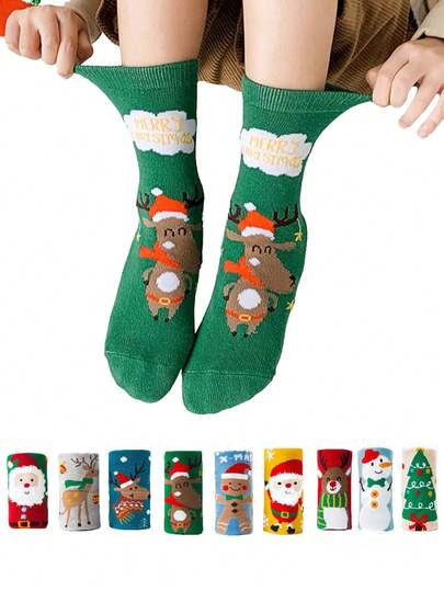 3 Pairs Cartoon Christmas Kids Socks, Autumn/Winter Boys Girls Mid-Large Children New Year Socks