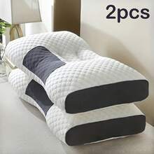 2pcs Massage Neck Pillows Adjustable Ergonomic Orthopedic Contour Support, High-Quality Pillow Core With Removable Zippered Cover, All-Season Sleeping Comfort, Neck And Shoulder Massager, Modern Pillow Design, Breathable Fabric - 2 chiếc - Trắng - Xem 4