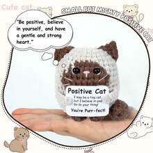 Positive Energy Crochet Cat, Emotional Inspiration, Birthday Gift For Friends, Handmade Crocheted Cat, Gift For Female Colleagues, Friends, Students, Birthday, Christmas, Small Gift Support - Multicolor - View 5