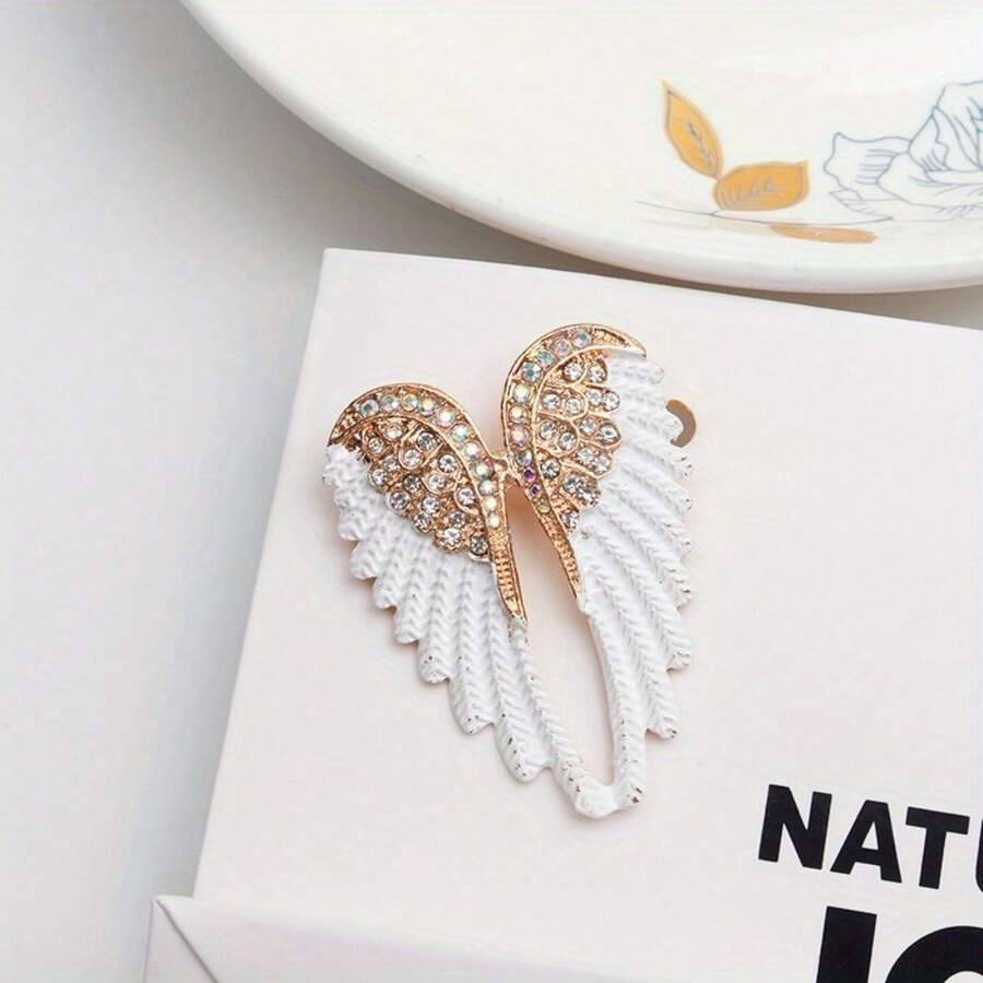 Creative New Diamond Encrusted Angel Wings Men Women Brooch Fashion Accessories Pin - 白色 - 查看 1