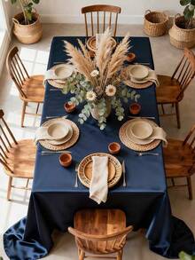 Rectangle Satin Tablecloth, 57.8"X102.3" Smooth Oblong Washable Table Cloth, Decorative Silky Fabric Table Cover For Wedding, Party, Banquet- Navy Blue - Navy Blue - View 7