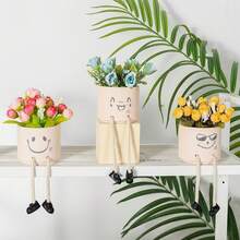 创意长腿花盆，可爱悬挂式花盆，灰色花盆搭配人造多肉植物，室内装饰，迷你多肉盆栽，男女通用办公室装饰，仿真植物装饰或笔筒，家居及办公桌配件和礼品，精致人造多肉桌面摆件