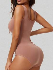 Wide Strap Sports Shapewear Bodysuit, High Waist Tummy Control Butt Lifting Shaping Underwear - Rusty Rose - View 7
