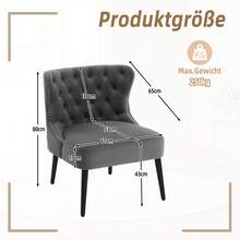 Chair, Single, Velvet Upholstery With Button Strip And Rivet Trim, Modern Design Without Arms, Solid Wood Legs For Living Room And Bedroom, Grey - Xám - Xem 7
