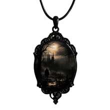 PINK TOWN Gothic Raven Castle Pendant Necklace,Vintage Cameo Glass Pendant Necklace Punk Style Victorian Choker Necklace Goth Raven Cabochon Choker Mystic Witch Halloween Jewelry For Women{Inchcolor_nameinch:Inch4481inch} - 4481 - 查看 1