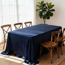 Rectangle Satin Tablecloth, 57.8"X102.3" Smooth Oblong Washable Table Cloth, Decorative Silky Fabric Table Cover For Wedding, Party, Banquet- Navy Blue - Navy Blue - View 4